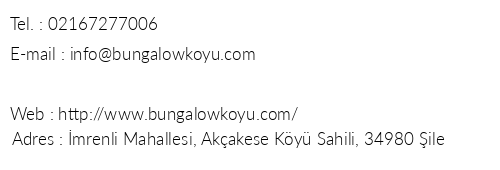 Bungalow Koyu telefon numaralar, faks, e-mail, posta adresi ve iletiim bilgileri
